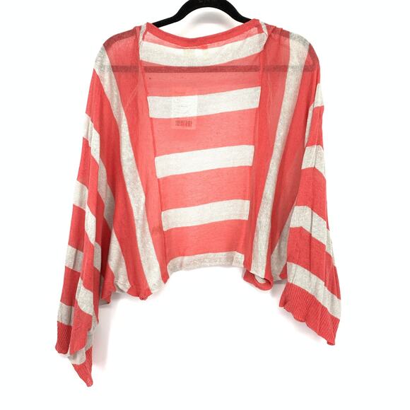 Anthropologie Moth Wrap Cardigan Sweater Womens Sz S/M Coral White Stripe NEW - Picture 2 of 7
